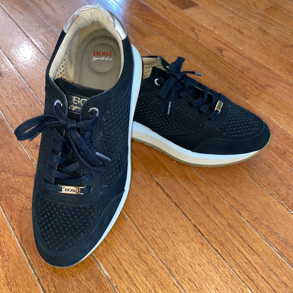 Bosi Black Suede and Brown Leather Lace-up Sneakers Size 38 Women’s